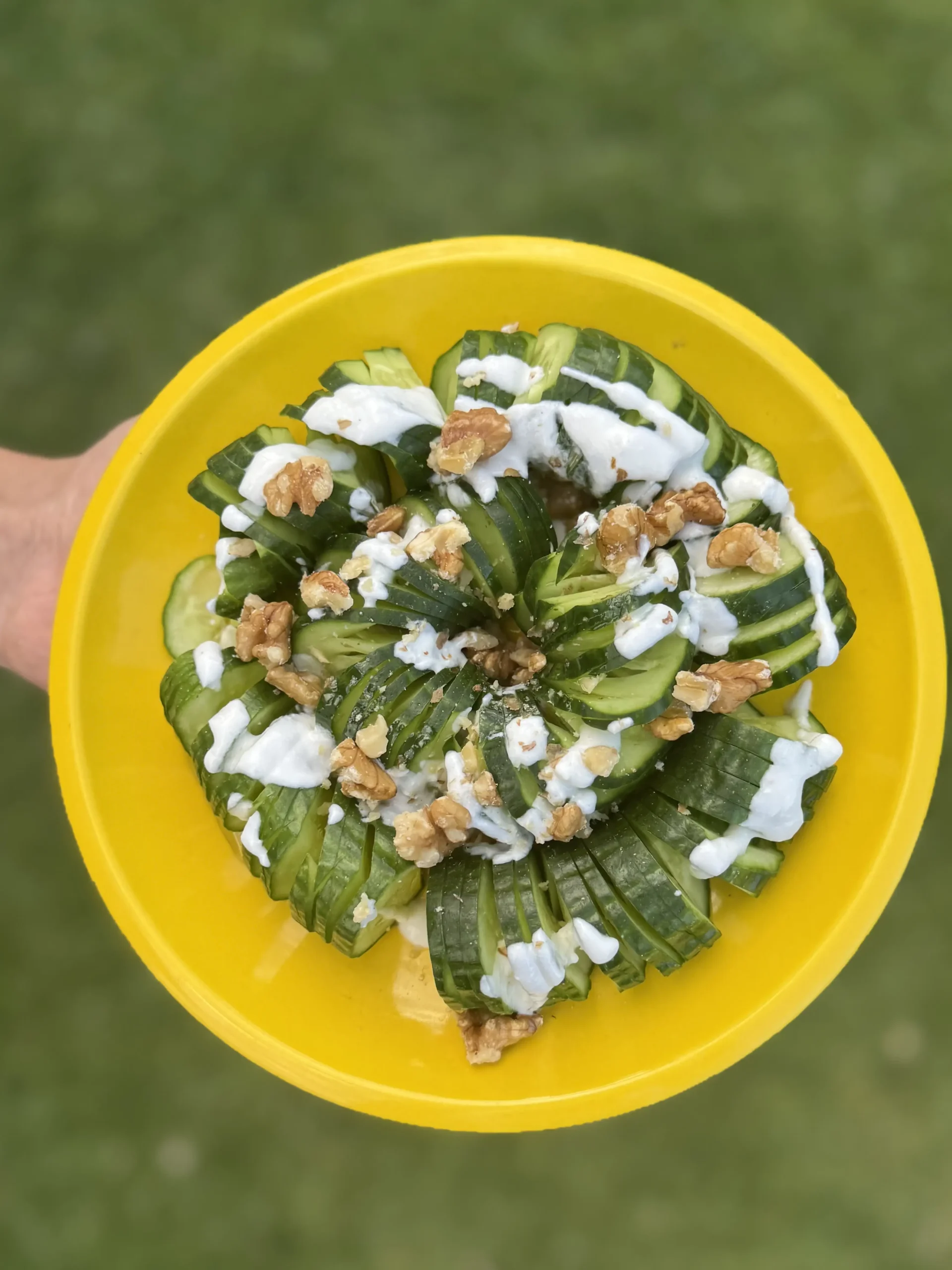 Spiral cucumber salad with feta dressing