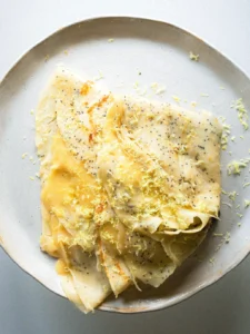 Poppy seed crepes with lemon curd