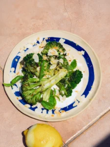 Grilled broccoli with whipped feta cream
