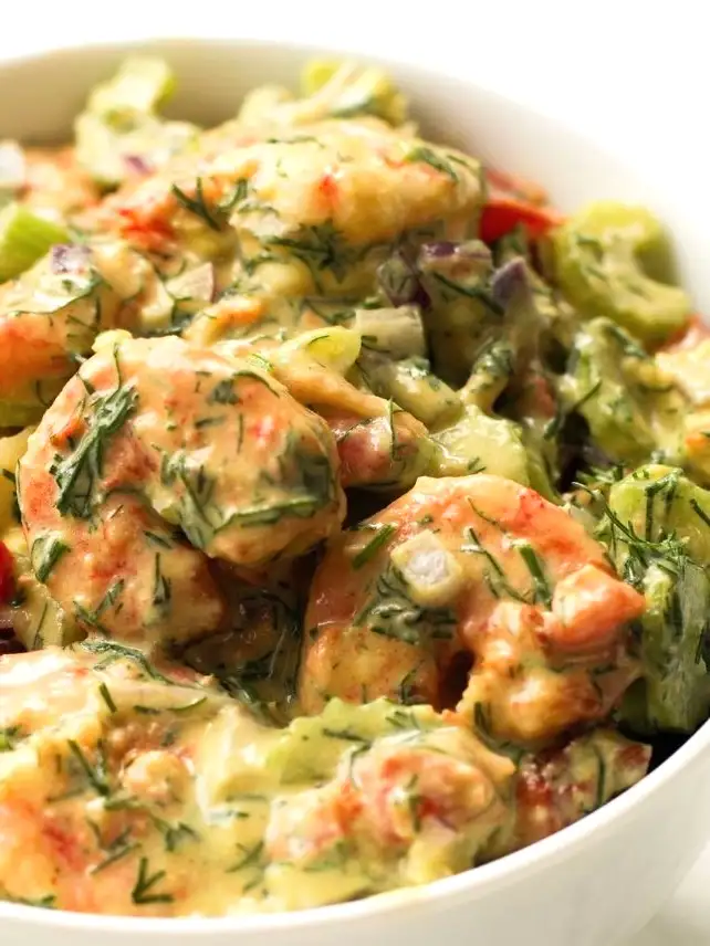 Shrimp, avocado & penne pasta salad