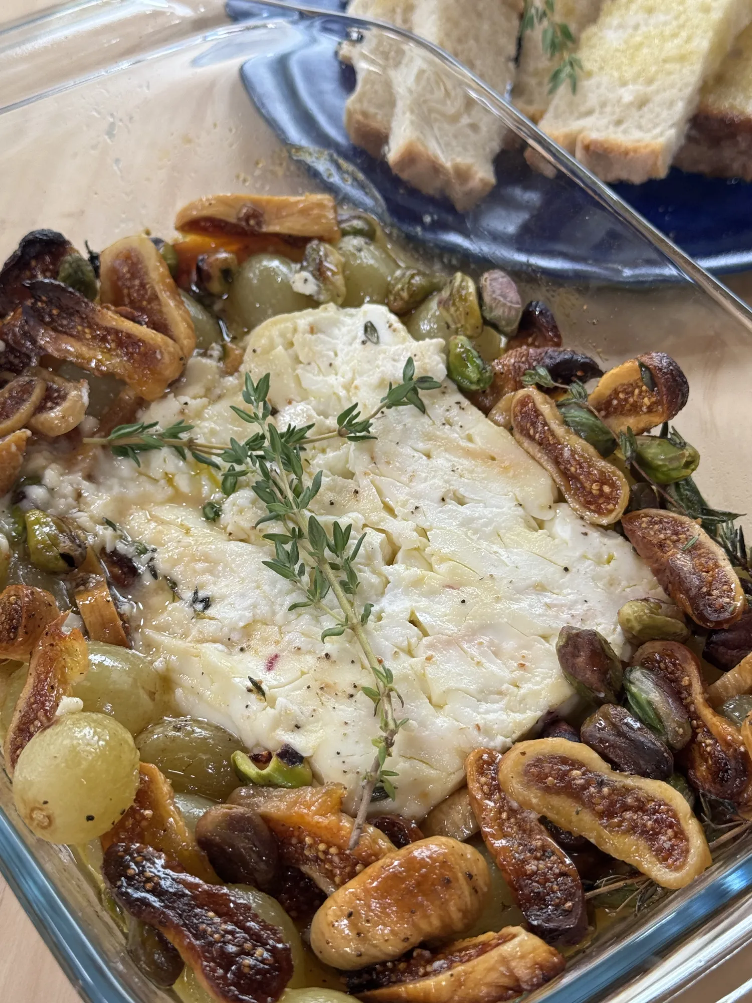 Baked feta with grapes and figs