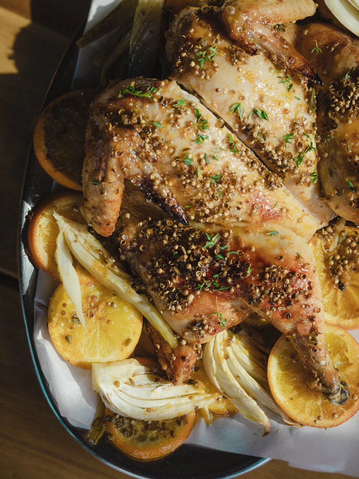 Roast chicken with orange and fennel