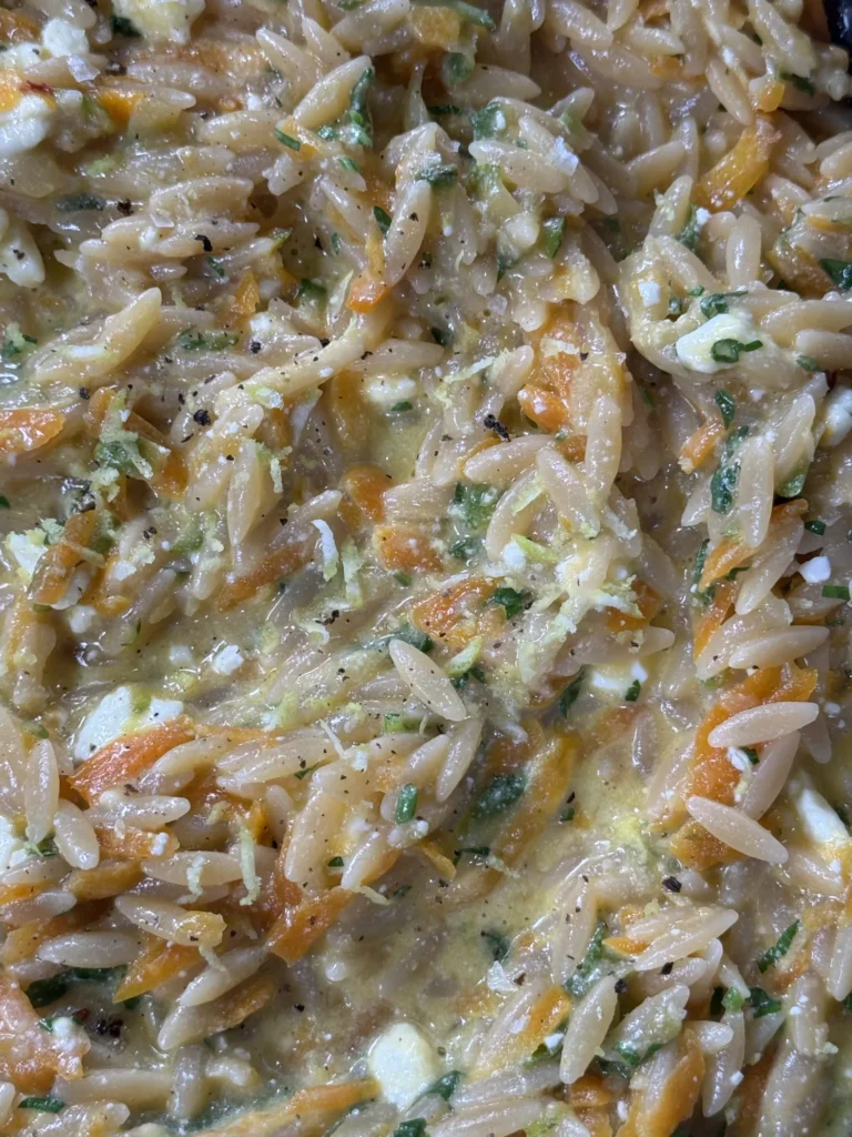 Orzotto with homemade vegetable stock & feta