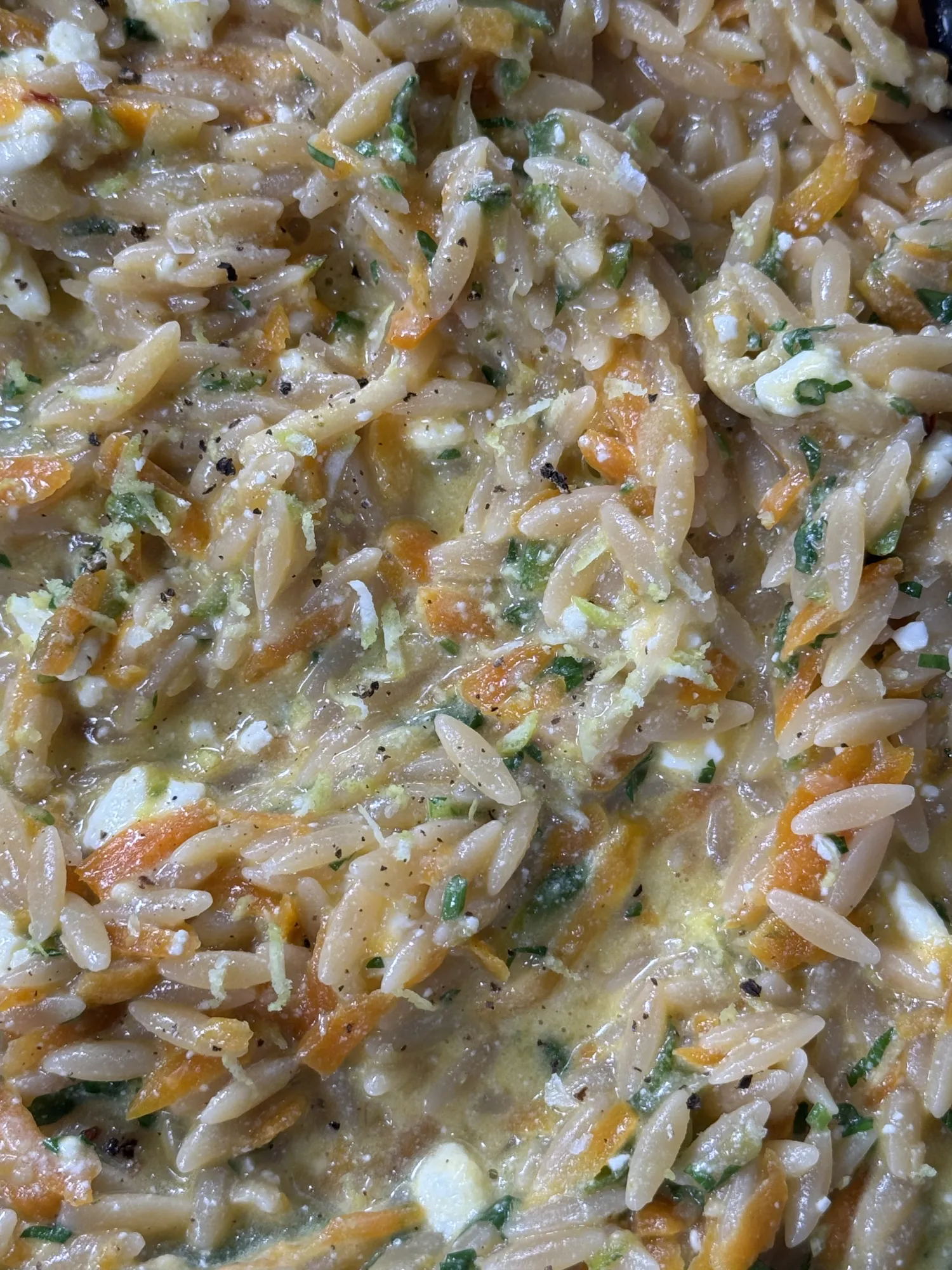 Orzotto with homemade vegetable stock & feta