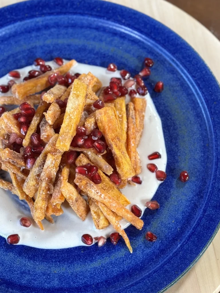 Crispy sweet potatoes with tahini sauce