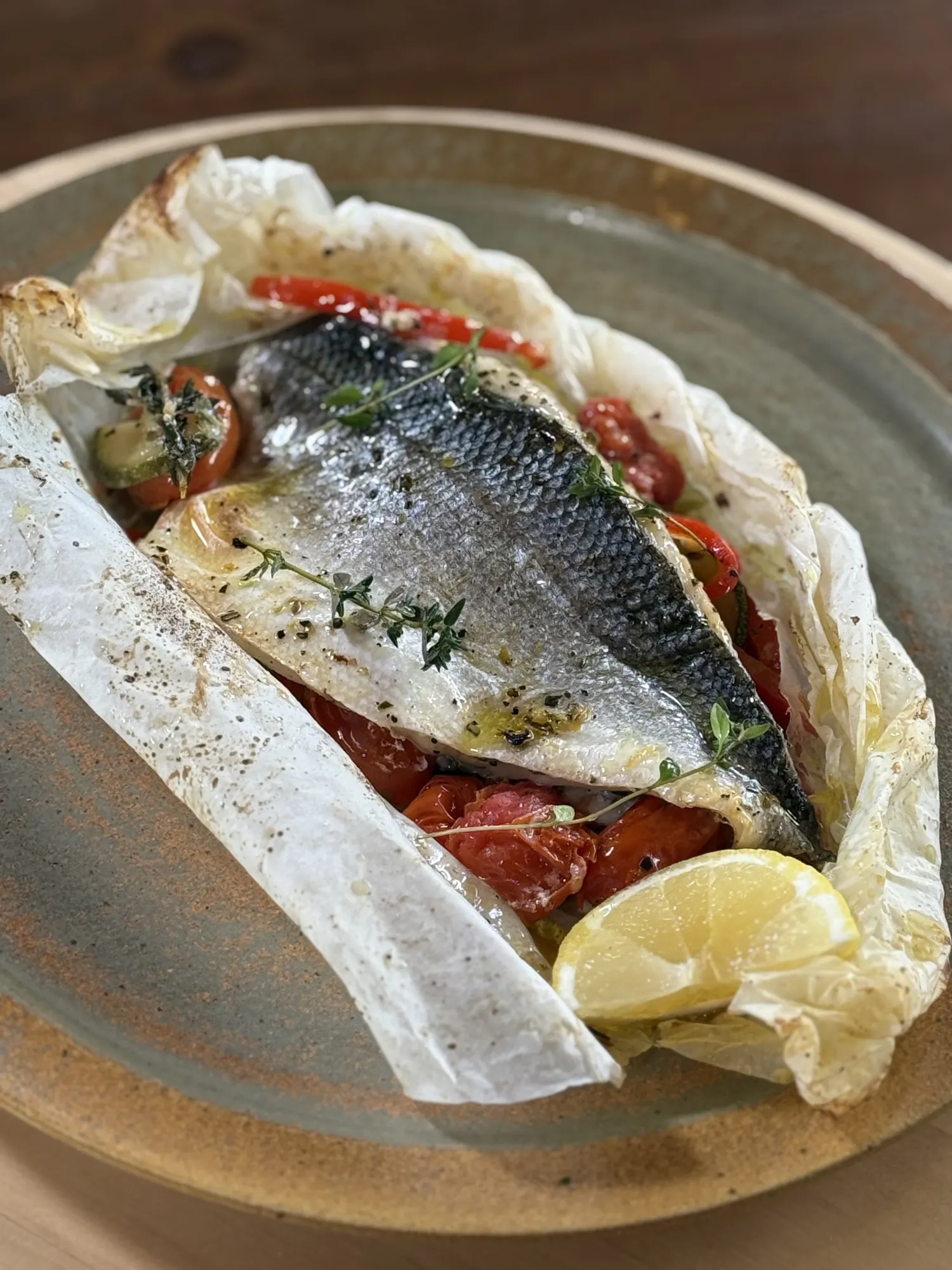 Sea bass in parchment paper