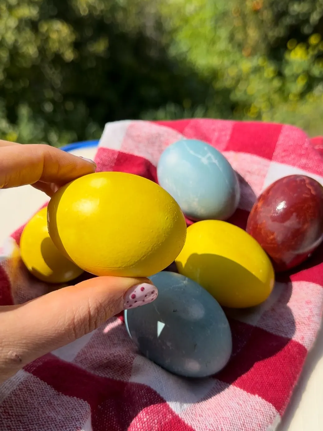 Natural yellow Easter eggs with turmeric