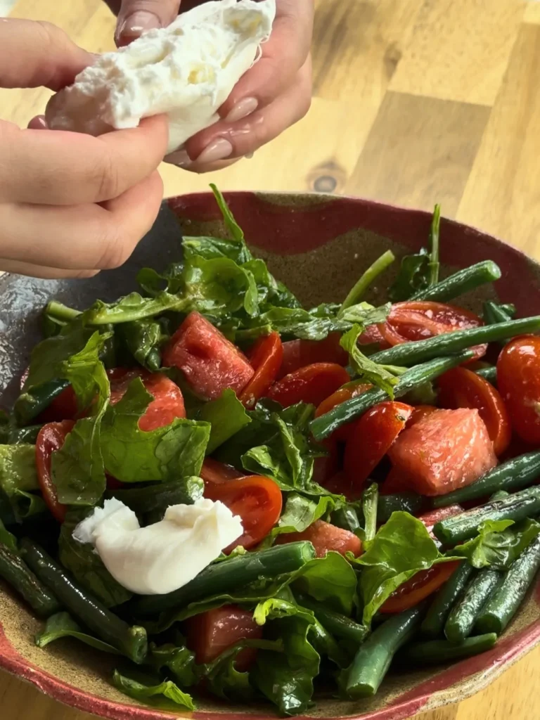 Salad with burrata, watermelon and avocado
