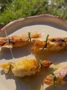 Baked feta parcels with sour cherry spoon sweet